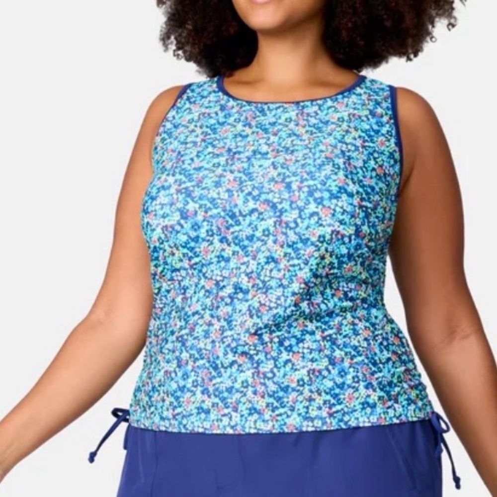 Free Country Plus Size‎ Seaside Petals Full Side Shirring Tankini Top- Size 3X